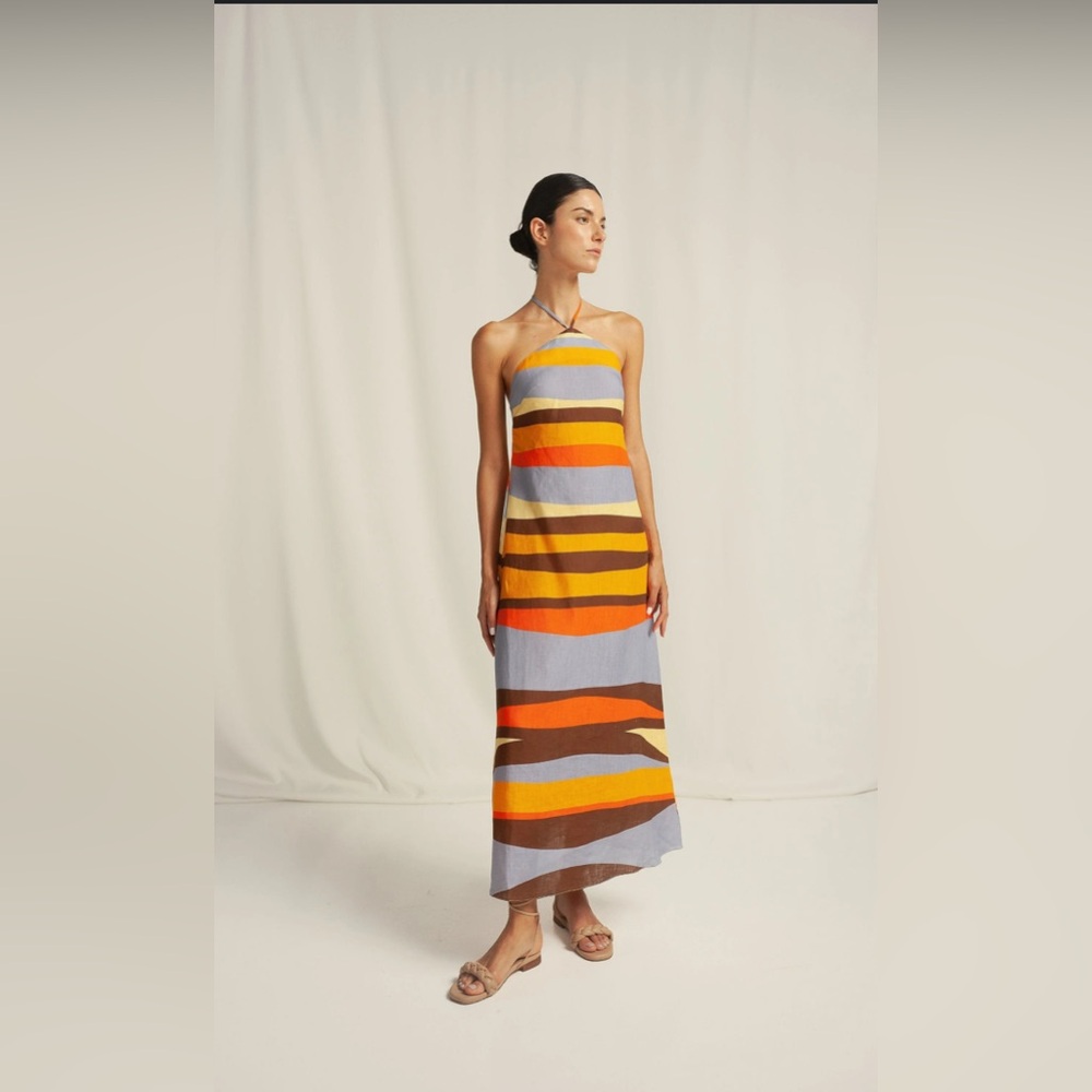 Striped Multicolor Halter Dress - Picture 2 of 6